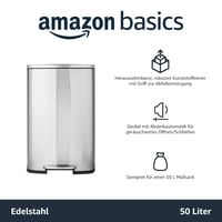 Odpadkový kôš Amazon Basics s pedálom, 50 litrov, mechanizmus tichého zatvárania, saténový nikel, hranatý, do kuchyne, kúpeľne, kancelárie 5