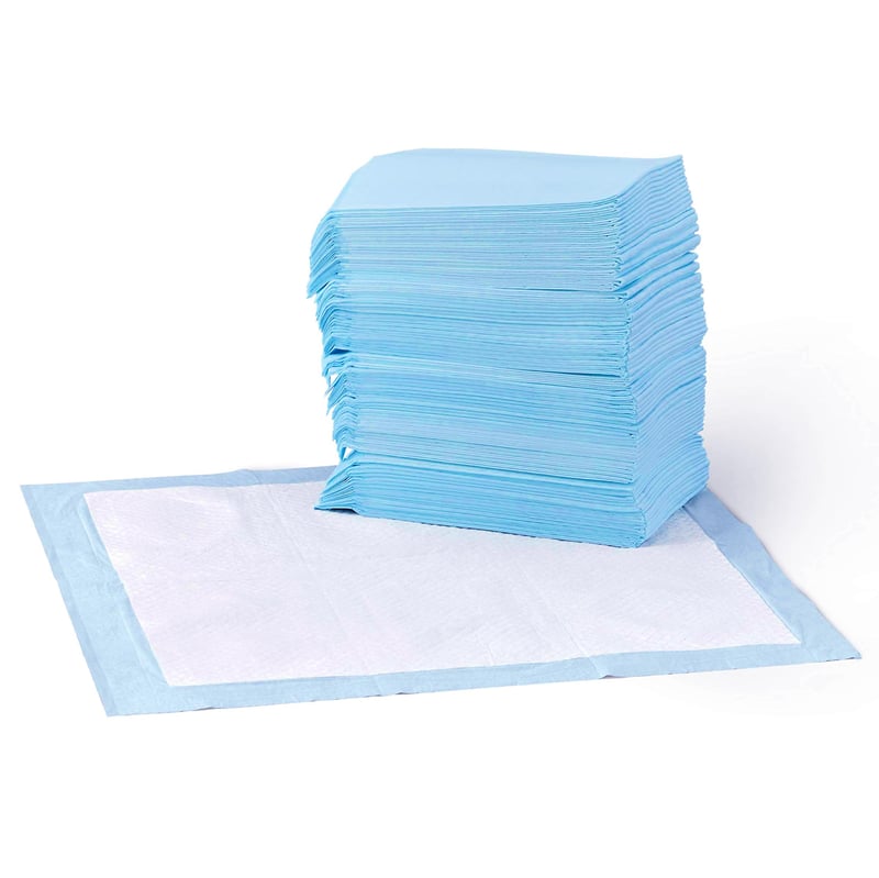 Covorașe absorbante pentru câini Amazon Basics, 50 buc, albastru, 5 straturi anti-scurgere, suprafață cu uscare rapidă, mărime standard