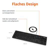 Amazon Basics plochá káblová USB klávesnica s nemeckým (DE) rozložením, matná čierna 3