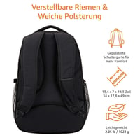 Ruksak na notebook Amazon Basics pre 17-palcové notebooky (43,2 cm), s polstrovanými ramennými popruhmi, vreckom na perá a kľúčenkou, čierny 3