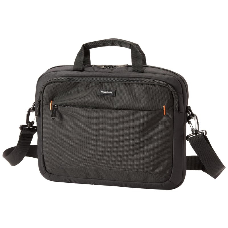 Geantă pentru laptop Amazon Basics, geantă compactă de umăr cu compartimente pentru accesorii, pentru laptop de 14 inchi (35,6 cm), negru, 1 bucată