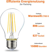 Amazon Basics LED izzó E27 7W meleg fehér filament 2db csomag - 2er-Pack 3