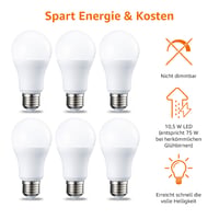 Amazon Basics LED žarulja s grlom E27, 10,5 W (ekvivalent 75 W), toplo bijelo svjetlo, nije prigušiva, pakiranje od 6 komada 4