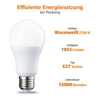 Amazon Basics LED žarulja s grlom E27, 10,5 W (ekvivalent 75 W), toplo bijelo svjetlo, nije prigušiva, pakiranje od 6 komada 3