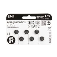 Alkalické gombíkové batérie Amazon Basics LR44 1,5 V, bez obsahu ortuti, balenie 6 ks, s dlhou životnosťou 1
