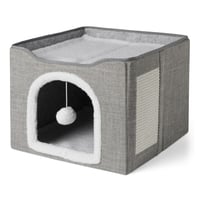 Amazon Basics namještaj za mačke, 1 razina, kućica za mačke, kockasta špilja za mačke s lopticom za igru i tepihom za grebanje, sklopiva, 41,9x41,9 cm 1