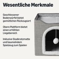 Amazon Basics namještaj za mačke, 1 razina, kućica za mačke, kockasta špilja za mačke s lopticom za igru i tepihom za grebanje, sklopiva, 41,9x41,9 cm 2