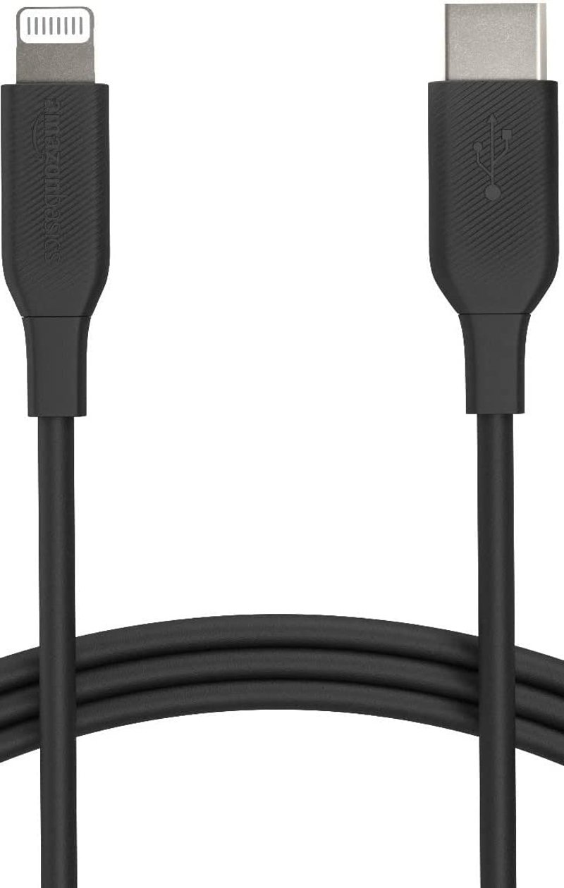 Kábel Amazon Basics USB-C na Lightning s certifikáciou MFi, opletený nylonom, pre iPhone 12/11/X/XR, s podporou Power Delivery, čierny, 0,9 m