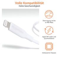 Opletený nylonový USB-C Lightning kábel Amazon Basics s certifikáciou MFi pre iPhone 12, 11, X, XR, biely, 0,9 m, podpora nabíjania Power Delivery 4