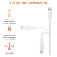 Opletený nylonový USB-C Lightning kábel Amazon Basics s certifikáciou MFi pre iPhone 12, 11, X, XR, biely, 0,9 m, podpora nabíjania Power Delivery 3