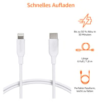 Opletený nylonový USB-C Lightning kábel Amazon Basics s certifikáciou MFi pre iPhone 12, 11, X, XR, biely, 0,9 m, podpora nabíjania Power Delivery 5