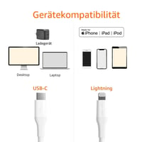 Opletený nylonový USB-C Lightning kábel Amazon Basics s certifikáciou MFi pre iPhone 12, 11, X, XR, biely, 0,9 m, podpora nabíjania Power Delivery 2
