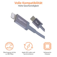 Nabíjací kábel Amazon Basics USB-C na Lightning s certifikáciou MFi, opletený nylonom, pre iPhone 13/12/11/X/XS/XR/8, 1,8 m, tmavosivý 3