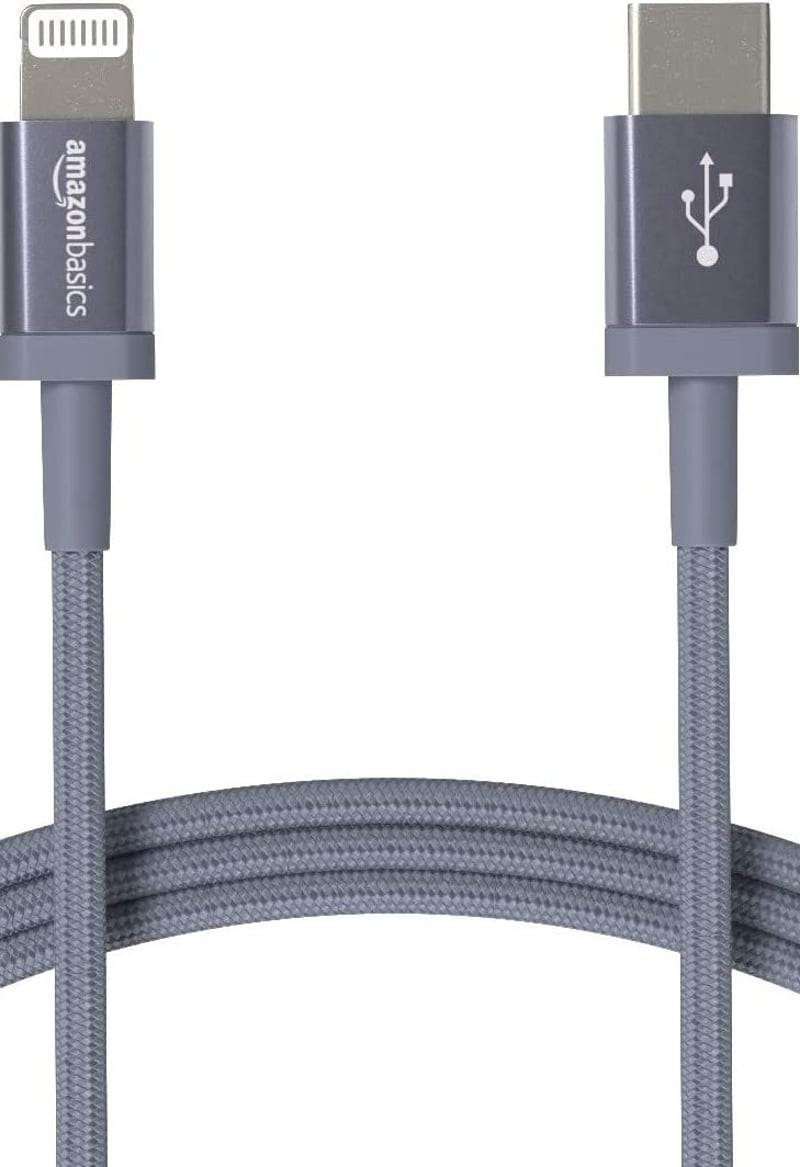 Nabíjací kábel Amazon Basics USB-C na Lightning s certifikáciou MFi, opletený nylonom, pre iPhone 13/12/11/X/XS/XR/8, 1,8 m, tmavosivý