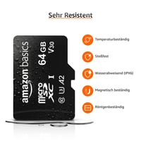 Pamäťová karta microSDXC Amazon Basics s adaptérom, A2, U3, 64 GB, rýchlosť čítania 100 MB/s, čierna, balenie 2 ks 4