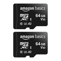 Pamäťová karta microSDXC Amazon Basics s adaptérom, A2, U3, 64 GB, rýchlosť čítania 100 MB/s, čierna, balenie 2 ks 1