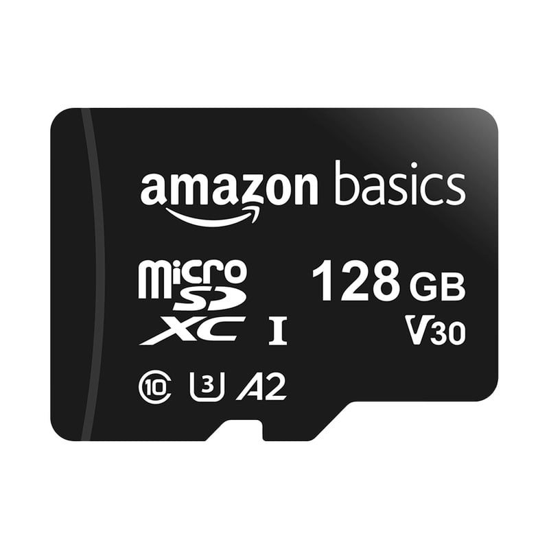 Pamäťová karta Amazon Basics MicroSDXC s adaptérom SD, 128 GB, A2, U3, rýchlosť čítania do 100 MB/s, čierna
