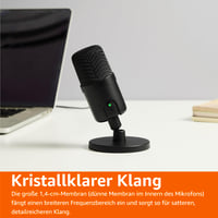 Mini USB kondenzátorový mikrofón Amazon Basics na streamovanie, hranie hier a podcasting, s kardioidnou charakteristikou, čierny 6