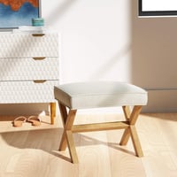 Puf pătrat tapițat Amazon Basics Modern pentru hol sau sufragerie, in, lemn masiv, culoarea fildeșului, 45,7 x 50,8 x 45,7 cm 2
