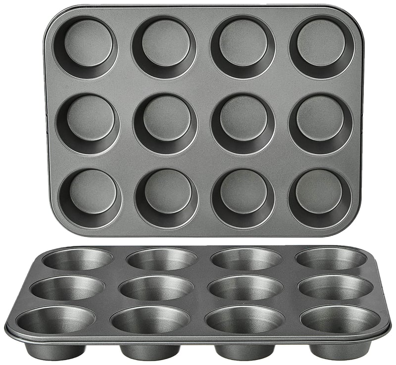 Amazon Basics forma na muffiny, 2 ks, nelepivá uhlíková oceľ, sivá, 35,3x26,8x3,1 cm