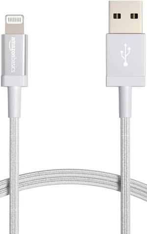 Amazon Basics MFi-certificirani najlonski pleteni Lightning na USB-A kabel za punjenje - srebrni - 0,9 m