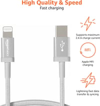 Amazon Basics MFi-tanúsított nylon fonott Lightning–USB-A töltőkábel - ezüst - 0,9 m 3