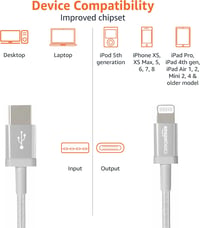 Amazon Basics MFi-tanúsított nylon fonott Lightning–USB-A töltőkábel - ezüst - 0,9 m 4