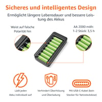 Nabíjateľné batérie Amazon Basics NiMH AA, 8 ks, 2000 mAh, s 8-slotovou nabíjačkou s USB-C konektorom, bez sieťového adaptéra 3