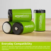 Nabíjateľné NiMH batérie Amazon Basics typu D (veľké mono), 10 000 mAh, 4 ks, až 1000 nabíjacích cyklov, prednabité 5