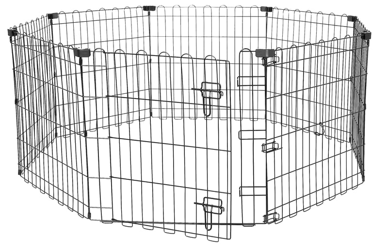 Țarc metalic pliabil octogonal Amazon Basics pentru animale de companie, cu ușă, 61 cm, negru