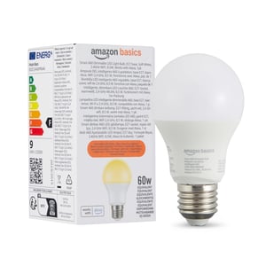 Inteligentná LED žiarovka Amazon Basics E27 8W (60W) stmievateľná, teplé biele svetlo, kompatibilná s Alexa, 1 ks