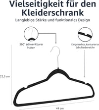 Amazon Basics Öltöny és Ruhaakasztó Szett - Pack of 50, Black, Without tie clip 6