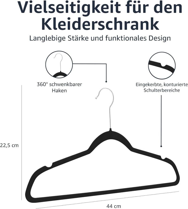 Amazon Basics Öltöny és Ruhaakasztó Szett - Pack of 50, Black, Without tie clip