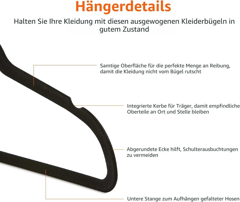 Amazon Basics Öltöny és Ruhaakasztó Szett - Pack of 50, Black, Without tie clip