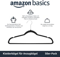Amazon Basics Öltöny és Ruhaakasztó Szett - Pack of 50, Black, Without tie clip 2