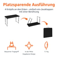 Amazon Basics sklopivi stol, 121,4 x 60,7 x 86,1 cm, 4 razine visine, s ručkom za nošenje, za unutarnju i vanjsku upotrebu, crni 4