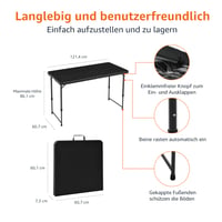 Amazon Basics sklopivi stol, 121,4 x 60,7 x 86,1 cm, 4 razine visine, s ručkom za nošenje, za unutarnju i vanjsku upotrebu, crni 2