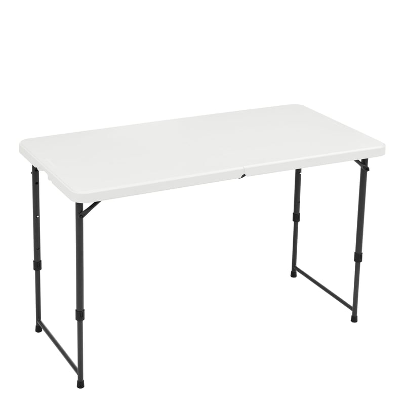 Skladací stôl Amazon Basics, biely, výškovo nastaviteľný do 4 polôh, prenosný, na kempovanie a piknik, do interiéru aj exteriéru, 121,4 x 60,7 x 86,1 cm