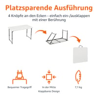 Skladací stôl Amazon Basics, biely, výškovo nastaviteľný do 4 polôh, prenosný, na kempovanie a piknik, do interiéru aj exteriéru, 121,4 x 60,7 x 86,1 cm 4