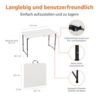 Skladací stôl Amazon Basics, biely, výškovo nastaviteľný do 4 polôh, prenosný, na kempovanie a piknik, do interiéru aj exteriéru, 121,4 x 60,7 x 86,1 cm 2