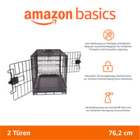 Skladacia kovová klietka pre psov Amazon Basics s podnosom, dvojdverová, čierna, 76x48x53 cm 2