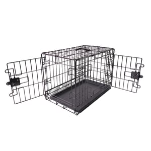 Skladacia kovová klietka pre psov Amazon Basics s podnosom, dvojdverová, čierna, 76x48x53 cm