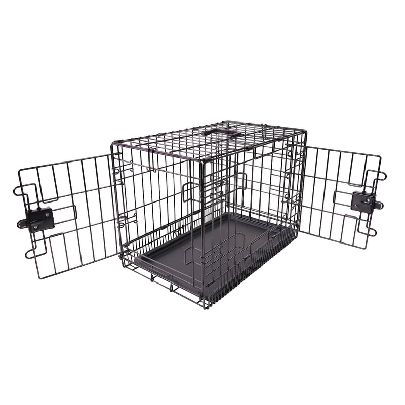 Skladacia kovová klietka pre psov Amazon Basics s podnosom, dvojdverová, čierna, 76x48x53 cm
