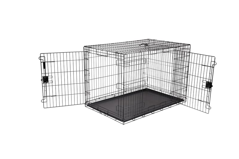 Amazon Basics összecsukható fém drótháló kutyakennel dupla ajtóval, aljcálcával, fekete, 122 x 76 x 83 cm