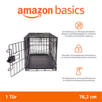 Amazon Basics Összecsukható Fémrácsos Kutyabox Tálcával, Egyszárnyú Ajtó, Fekete, 76 x 48 x 53 cm 2