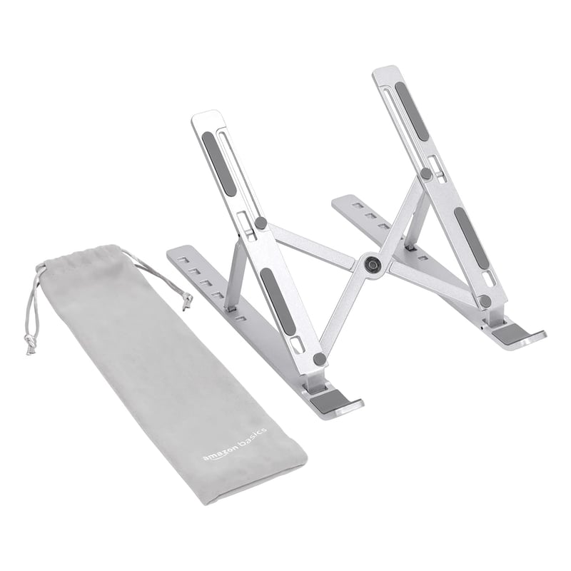Suport pliabil pentru laptop Amazon Basics, reglabil pe 6 înălțimi, pentru laptopuri de 25,4-39,6 cm (10-15,6 inchi), ergonomic, portabil, argintiu