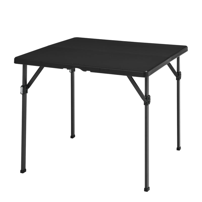 Masă pătrată pliabilă Amazon Basics cu mâner de transport, pentru interior și exterior, picnic, camping, negru, 86,1 x 86,1 x 74 cm
