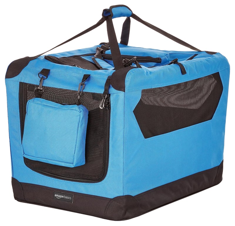 Geantă de transport pliabilă pentru animale de companie Amazon Basics – 66 cm, albastru – Pentru pisici și câini