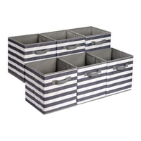Amazon Basics sklopiva platnena kocka za pohranu s ručkom, 33x33x33 cm, bijelo/sivo prugasta, 6 komada 1