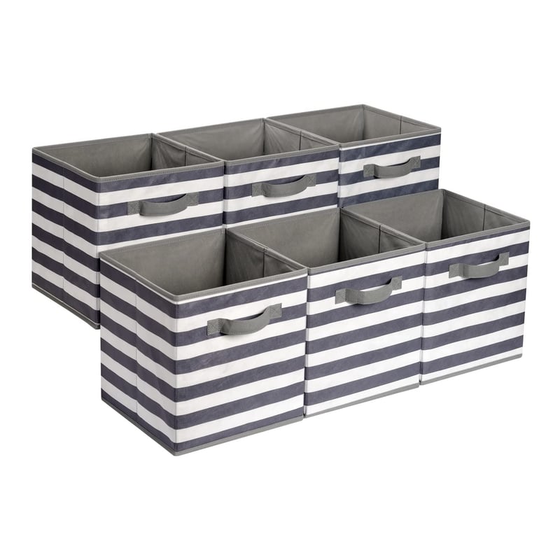 Amazon Basics sklopiva platnena kocka za pohranu s ručkom, 33x33x33 cm, bijelo/sivo prugasta, 6 komada